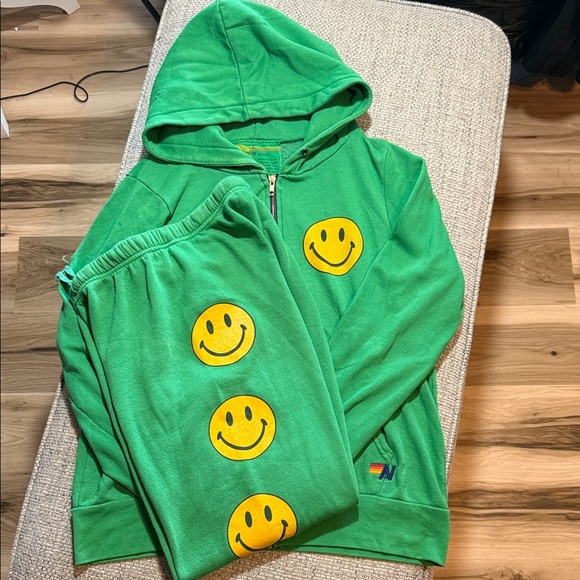 Aviator Nation Smiley 2 Full Zip and Sweatpants Kelly Green Yellow Size Large - Picture 2 of 9